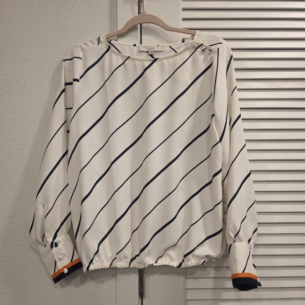Loft Border Stripe Bubble Hem Blouse